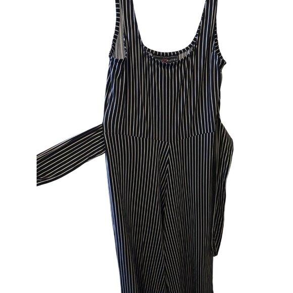 Womens Striped Soft Jumpsuit Black & White w Belt Spring Summer Wide Leg Sz L - Picture 2 of 5